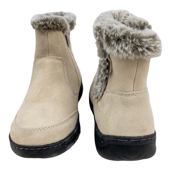 Khombu Cream Tan Water Resistant Suede Fur Winter Ankle Boots Womens size 8 9 10 - Picture 6 of 9